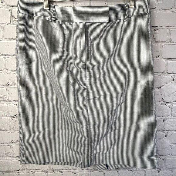 Talbots Classic Seersucker Stripe Skirt  Size 12 Blue Cotton C - Picture 2 of 5